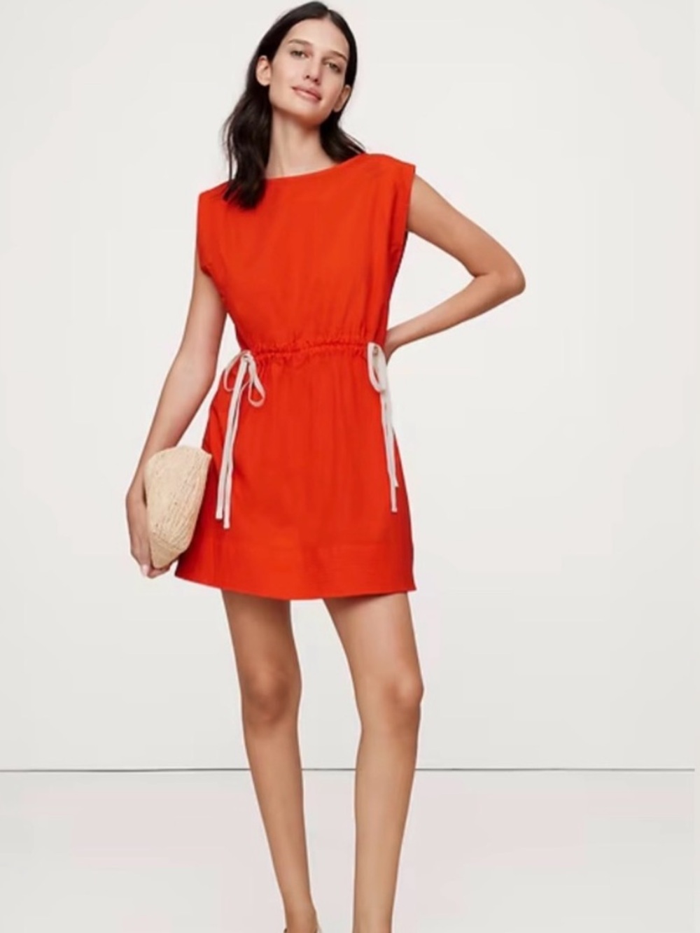 Banana Republic Cotton Poplin Cinch-Waist Mini Dress Blood Orange XL NWT